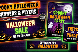 design spooky halloween banner, halloween flyer, horror poster and banner ads