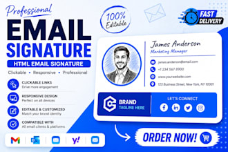 design a custom clickable HTML email signature for gmail, outlook, apple mail