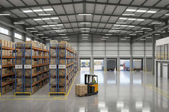 create 3d warehouse design, 3d factory modelling, warehouse 3d views and render