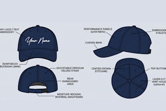 fashion design cap tech pack hat panel cap