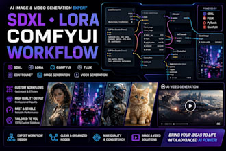 develop sdxl, lora, comfyui workflow, flux, controlnet, video generation, image
