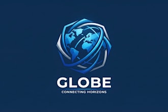 design a modern blue globe logo for your brand