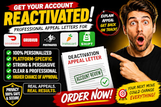 write doordash, grubhub, postmates, instacart, and shipt deactivation appeal