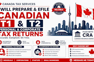 prepare and efile canadian t1 personal and t2 corporate tax returns