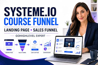 create systeme io online course funnel, landing page and sales funnel ghl expert
