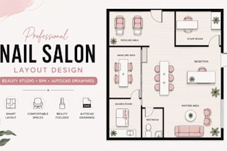 design nail salon layout, beauty studio, spa autocad drawings