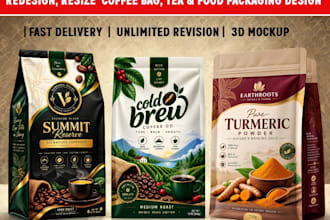 design or redesign coffee bags, tea label, food packaging