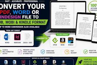 convert your PDF word or indesign file to epub mobi kindle format, PDF to word