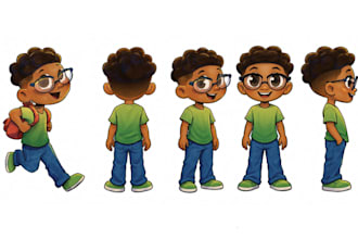 draw cute childrens book character turnaround expression sheets and pose sheet
