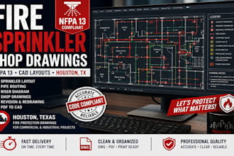 design houston fire sprinkler shop drawings, nfpa 13 cad layouts