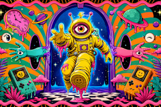 design psychedelic art for album covers, posters and tshirts illustration