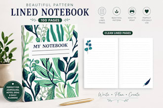 design a printable lined notebook journal PDF for you
