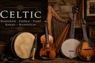 record celtic bodhrán, fiddle, harp, banjo, mandolin for irish and scottish song