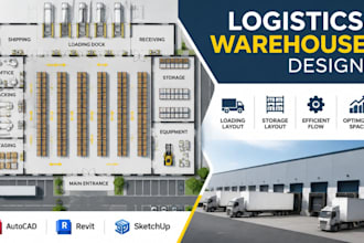 design logistics warehouse floor plan, loading layout and industrial cad
