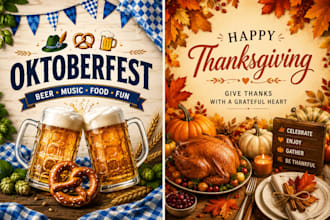 design flyer and banner for oktoberfest and thanksgiving holidays,social post