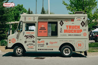 design food truck, van wrap trailer, food stall, vehincle container shop in 3d