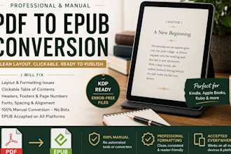 convert PDF to epub, word to epub and format your kindle ebook