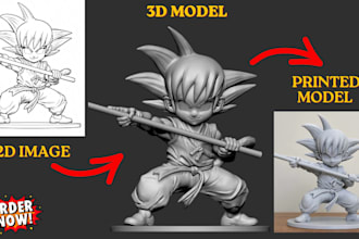 convert 2d to 3d model sketch to 3d printable figurine model stl for 3d printing