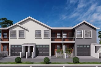 design 3d residential townhouse, proposed building exterior, family blueprints