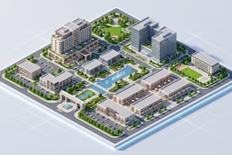 design interactive 3d isometric map with clickable locations, campus, hotel map