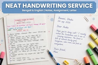 write bengali and english handwriting and assignment notes