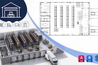 design distribution warehouse floor plan, storage layout and cad