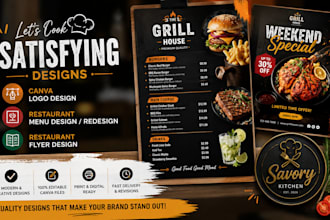 design restaurant menu food flyer canva logo and brochure for your brand
