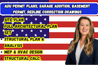adu permit plans, garage addition, basement permit, redline correction drawings