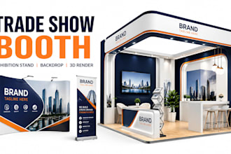design 3d trade show booth, booth design,kiosks and exhibition stand rendering