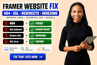 fix framer 404, SSL, redirects, broken links and indexing issues