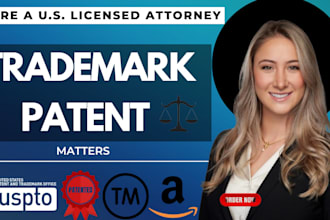 perform trademark search, filing, patent drafting and filing, sou, amazon brand