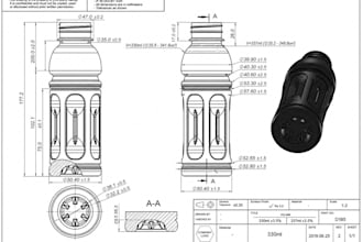 create professional bottle technical drawings and cad designs for manufacturing