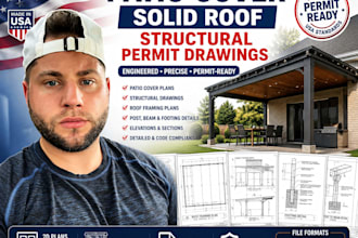 create patio cover solid roof structural permit drawings