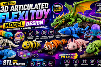 design 3d articulated flexi toy model fidget clicker stl for 3d printing