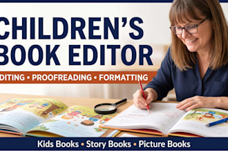 be your children book editor for proofreading line developmental editor