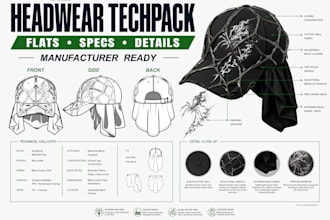 design cap hat and headwear tech pack for manufacturing