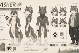 create a custom furry reference sheet and fursona character design furry oc