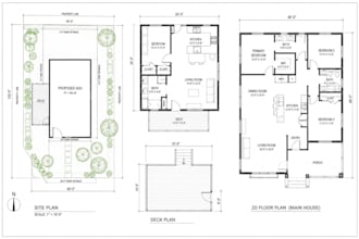 draw city permit drawings, site plan, deck, adu blueprints and 2d floor plans