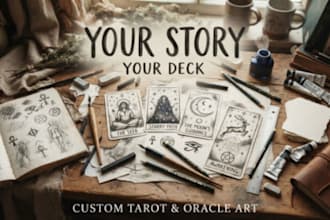 freehand sketch your mystical tarot oracle card deck, unique artist illustration