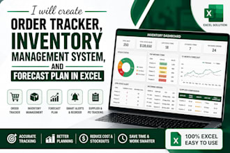 create order tracker, inventory management system, and forecast plan in excel