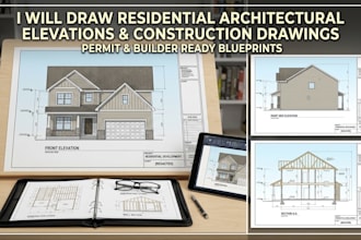 residential architectural elevations  drawings permit and construction drawings