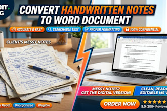 do manual typing from handwritten pages to ms word