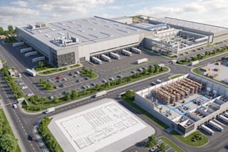 design warehouse factory layout, industrial building and 3d model