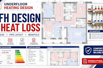 underfloor heating ufh with heat loss, loopcad and layout
