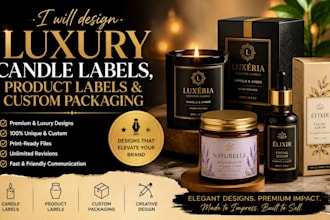 design luxury candle labels, product labels and custom packaging