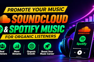 do spotify promotion or soundcloud promotion to increase organic listeners