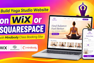 build yoga studio website on wix or squarespace with mindbody class booking site