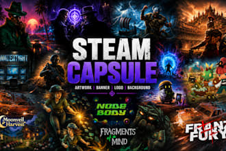 design steam capsule art steam artwork steam game cover art, and banner art