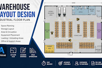 design warehouse layout and industrial floor plan in autocad