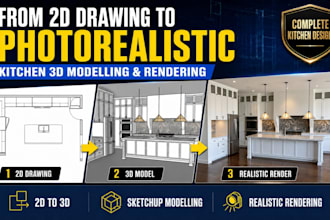 do 3d kitchen modeling in sketchup with realistic ai render